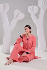 2 PIECE SOLID LAWN SUIT – PEACH CORAL